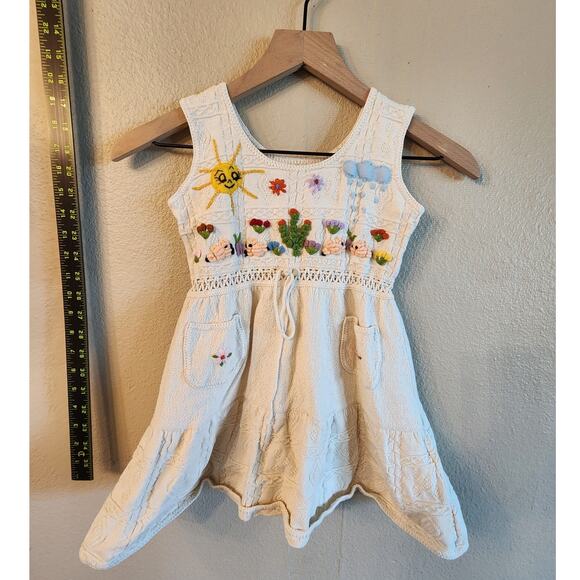Nusta Girls Knitted Dress Embroidery Bohemian Cotton Sun Flowers Toddler - Picture 1 of 11
